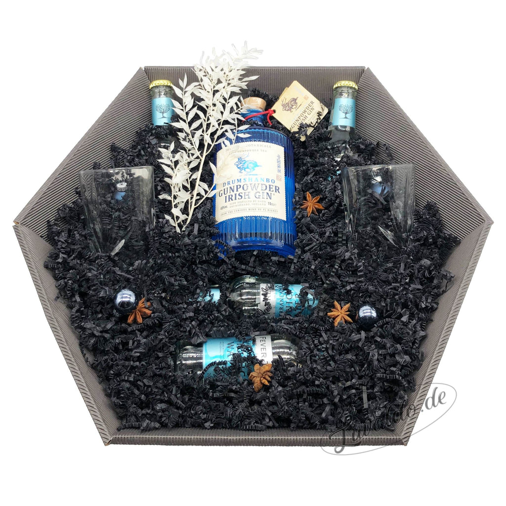Blue Water (Gunpowder Irish Gin) Geschenkset Gin Tonic & Longdrinkgläser - Liwaldo