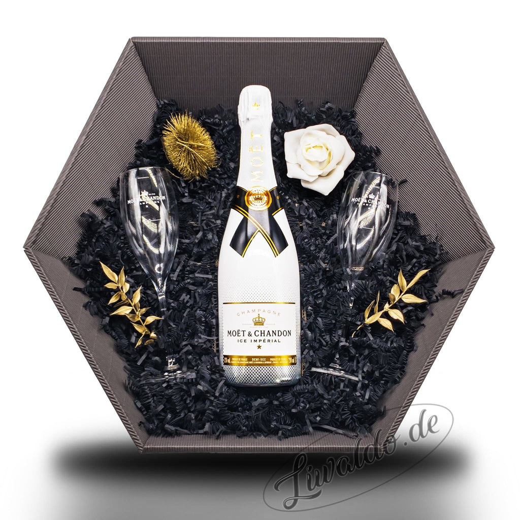 Bonita Ice (Moët & Chandon Ice Impérial 12% 0,75 l) Geschenkkorb Champagner & Moët-Gläser LIMITIERT - Liwaldo