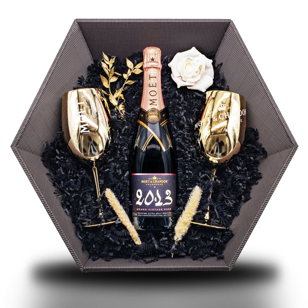 Cosa Nostra (Moët & Chandon Grand Vintage Rosé 2013 12,5% 0,75 l) Geschenkkorb Champagner & Moët-Gläser LIMITIERT - Liwaldo
