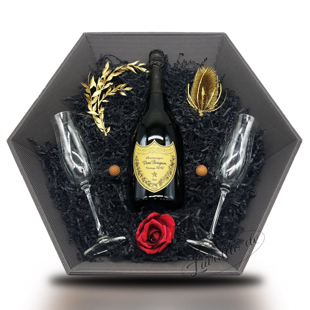 Der Don (Dom Pérignon Vintage 2010 Brut 12,5% 0,75 l) Geschenkkorb Champagner & Gläser - Liwaldo