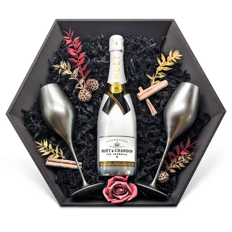 Geschenkset Champagner Moët & Chandon Ice Impérial Champagne 12% 0,75 l inkl. Champagnergläser Liwaldo Color - Liwaldo