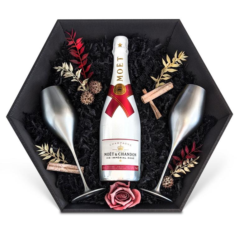 Geschenkset Champagner Moët & Chandon Ice Impérial Rosé Champagne 12% 0,75 l inkl. Champagnergläser Liwaldo Color - Liwaldo
