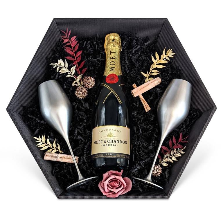Geschenkset Champagner Moët & Chandon Impérial Brut Champagne 12% 0,75 l inkl. Champagnergläser Liwaldo Color - Liwaldo
