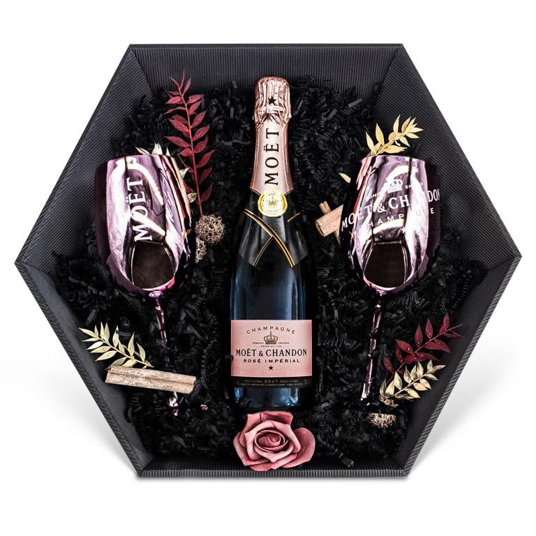 Geschenkset Champagner Moët & Chandon Impérial Rosé Champagner 12% 0,75 l inkl. Moët Gläser Deiner Wahl - Liwaldo