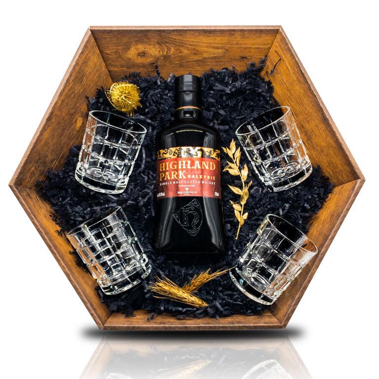 Geschenkset Whisky Highland Park Valkyrie 45,9% 0,7 l inkl. Dekanter, Gläser & Zigarren - Liwaldo