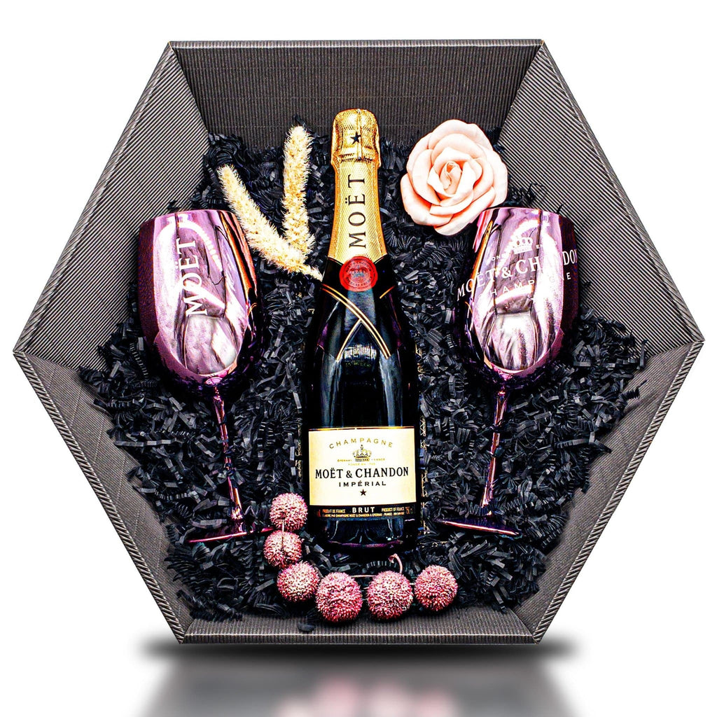 L'original Pink (Moët & Chandon Impérial Brut 12% 0,75 l) Geschenkkorb Champagner & Moët-Gläser LIMITIERT - Liwaldo