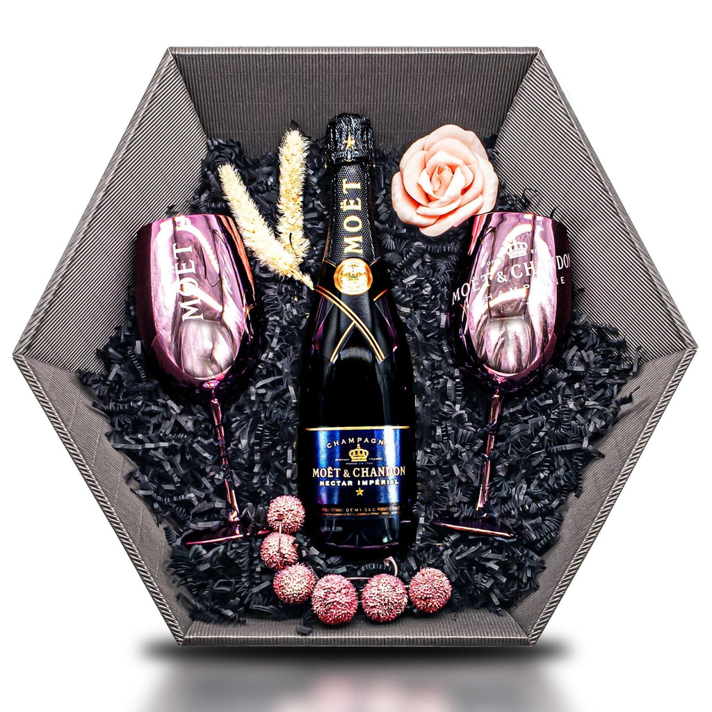 Madame Rosé (Moët & Chandon N.I. 12% 0,75 l) Geschenkkorb Champagner & Moët-Gläser LIMITIERT - Liwaldo