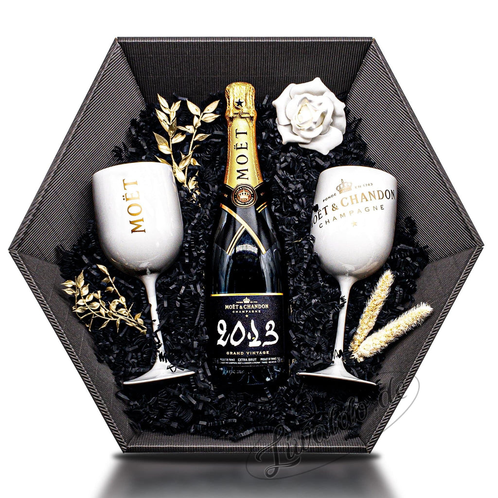 Mafioso (Moët & Chandon Grand Vintage 2013 12,5% 0,75 l) Geschenkkorb Champagner & Moët Ice Kelche LIMITIERT - Liwaldo