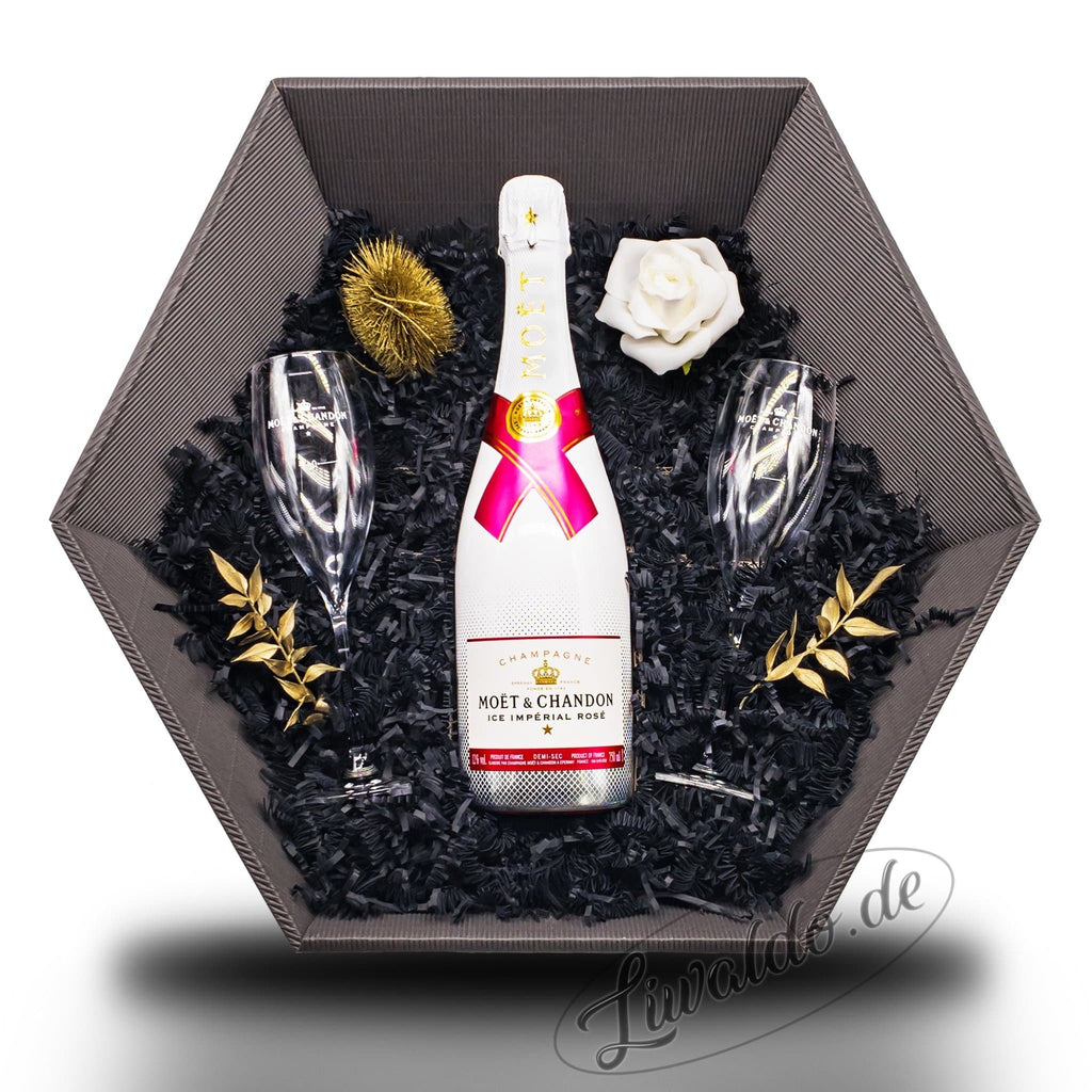 Maria (Moët & Chandon Ice Impérial Rosé 12% 0,75 l) Geschenkset Champagner & Moët Gläser LIMITIERT - Liwaldo