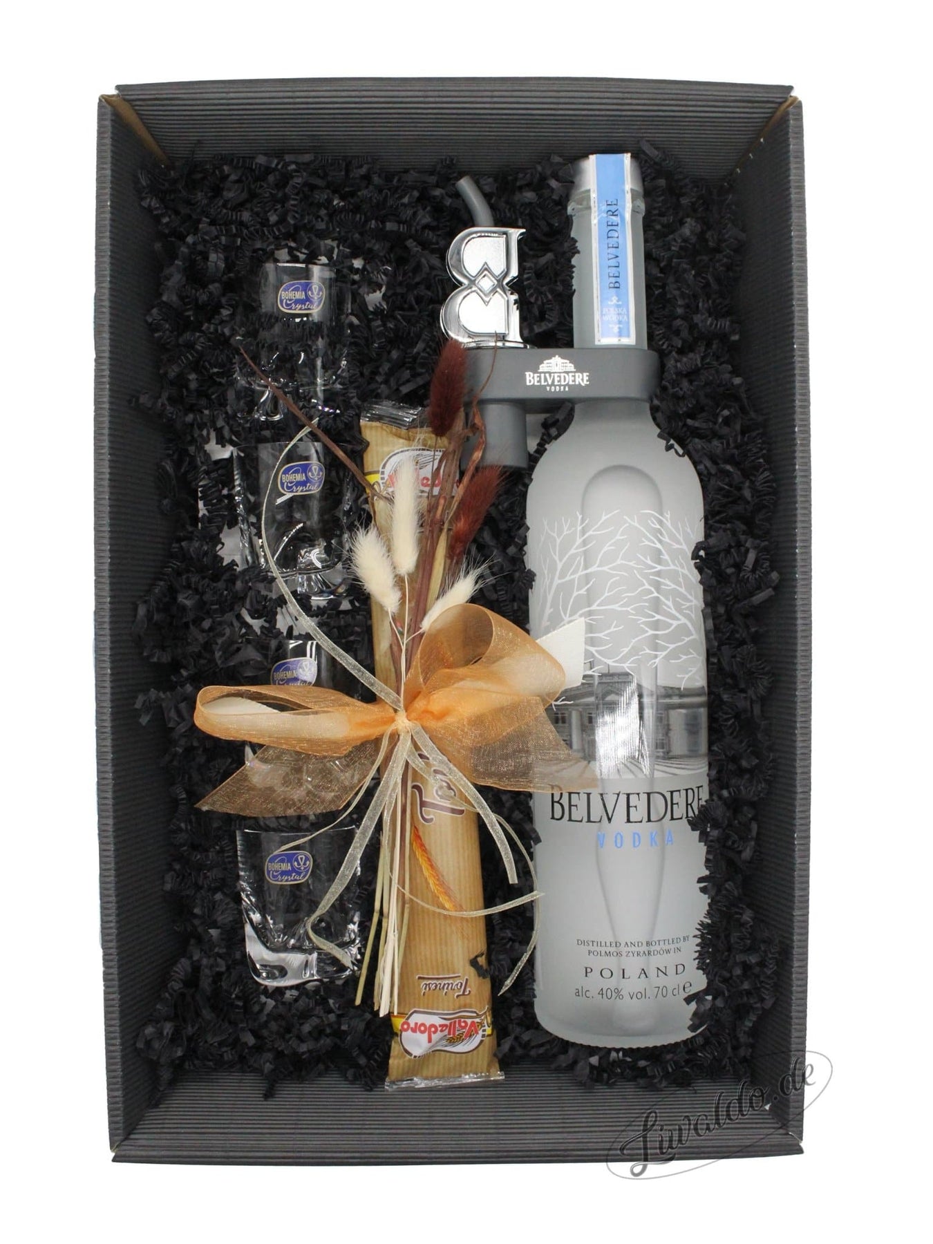 Edles Geschenk mit Belvedere Vodka, Gläsern & Leckereien – Liwaldo