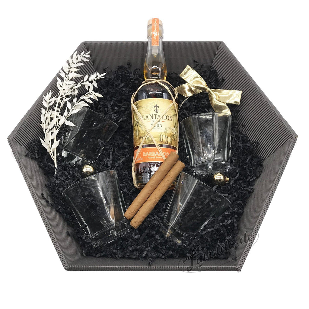 Paradise (Plantation Barbados) Geschenkkorb Rum, Gläser & Zigarren - Liwaldo