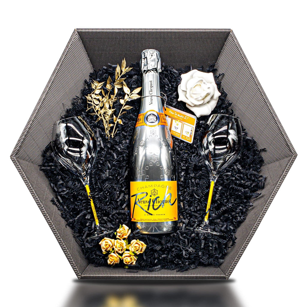 Richie Rich (Veuve Clicquot Rich Rosé 12% 0,75 l) Geschenkkorb Champagner & Gläser - Liwaldo