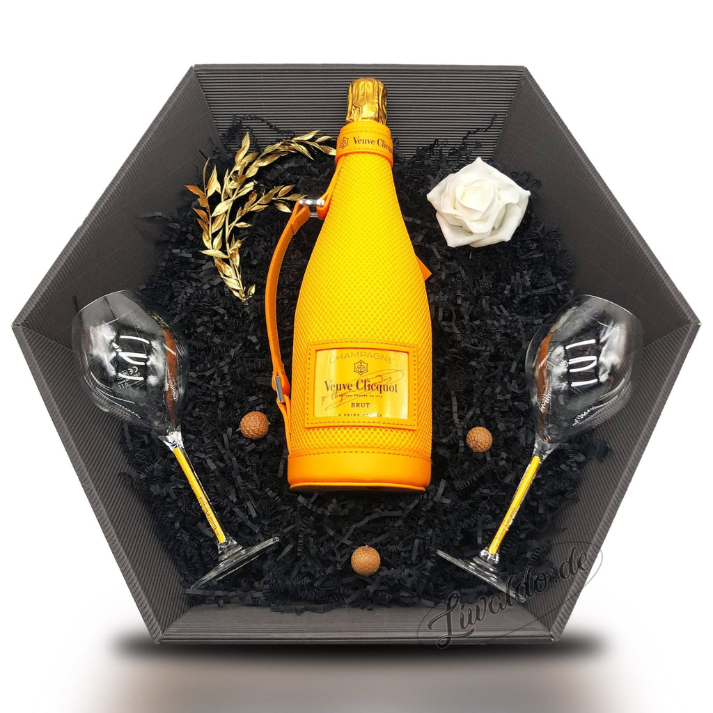 Sexy Orange (Veuve Clicquot Champagne 12% 0,75 l) Geschenkkorb Champagner & Gläser - Liwaldo